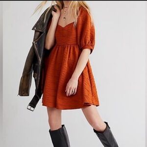 Free People Violet Dress in Sunset Puff Sleeve Cut Out Open Back Bow Tie Dress